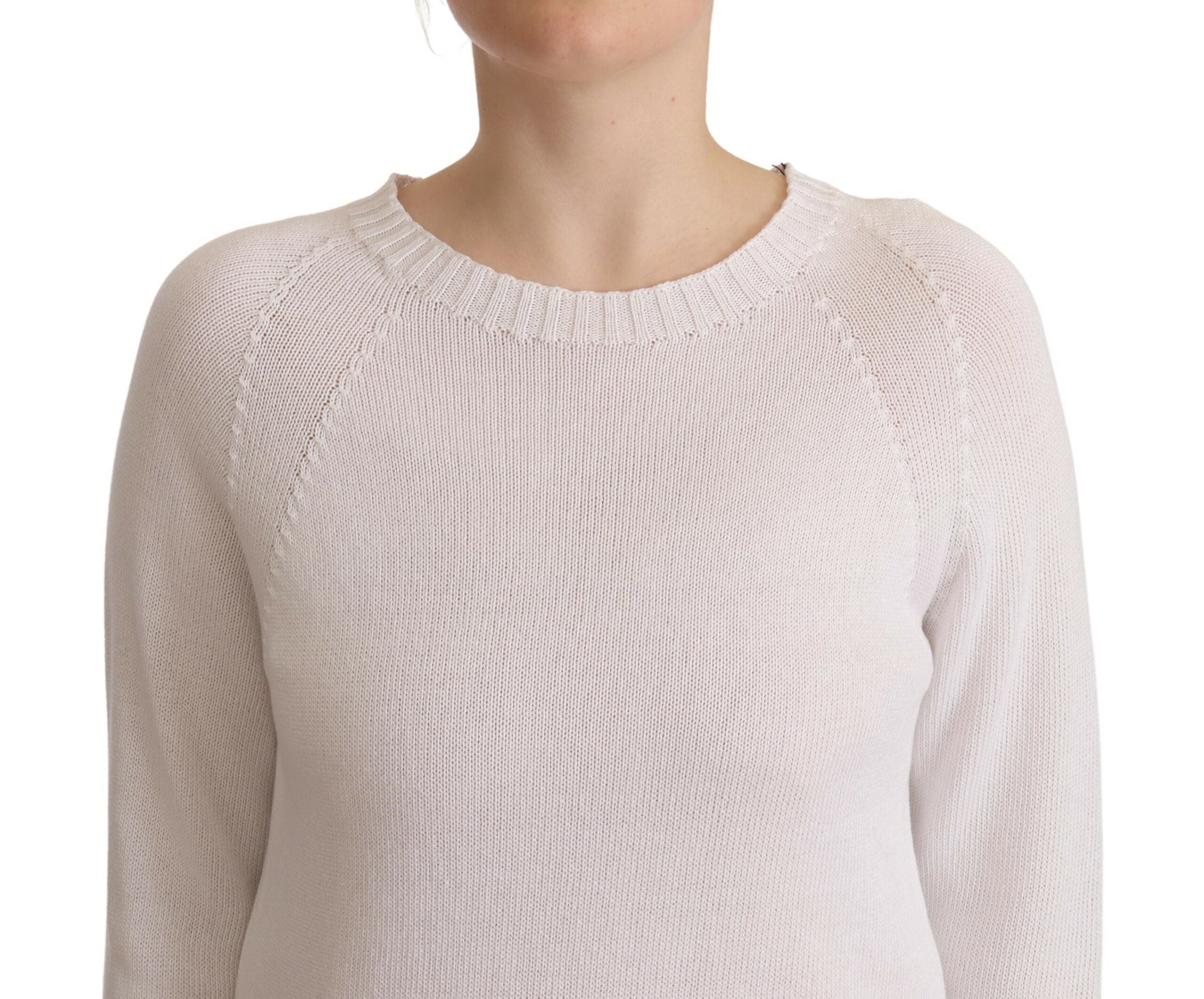 Alpha Studio White long-sleeved round-neck sweater